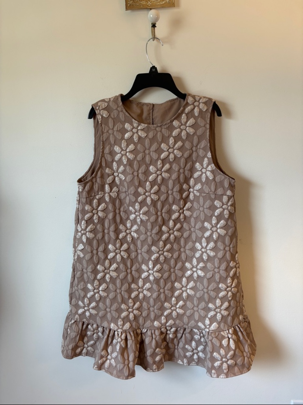 Amazon Beige Floral Embroidered Mini Dress